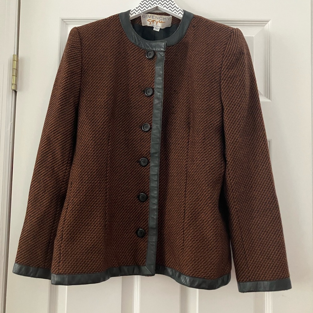 VINTAGE GIVENCHY Brown Black 100% Wool Jacket sz 8